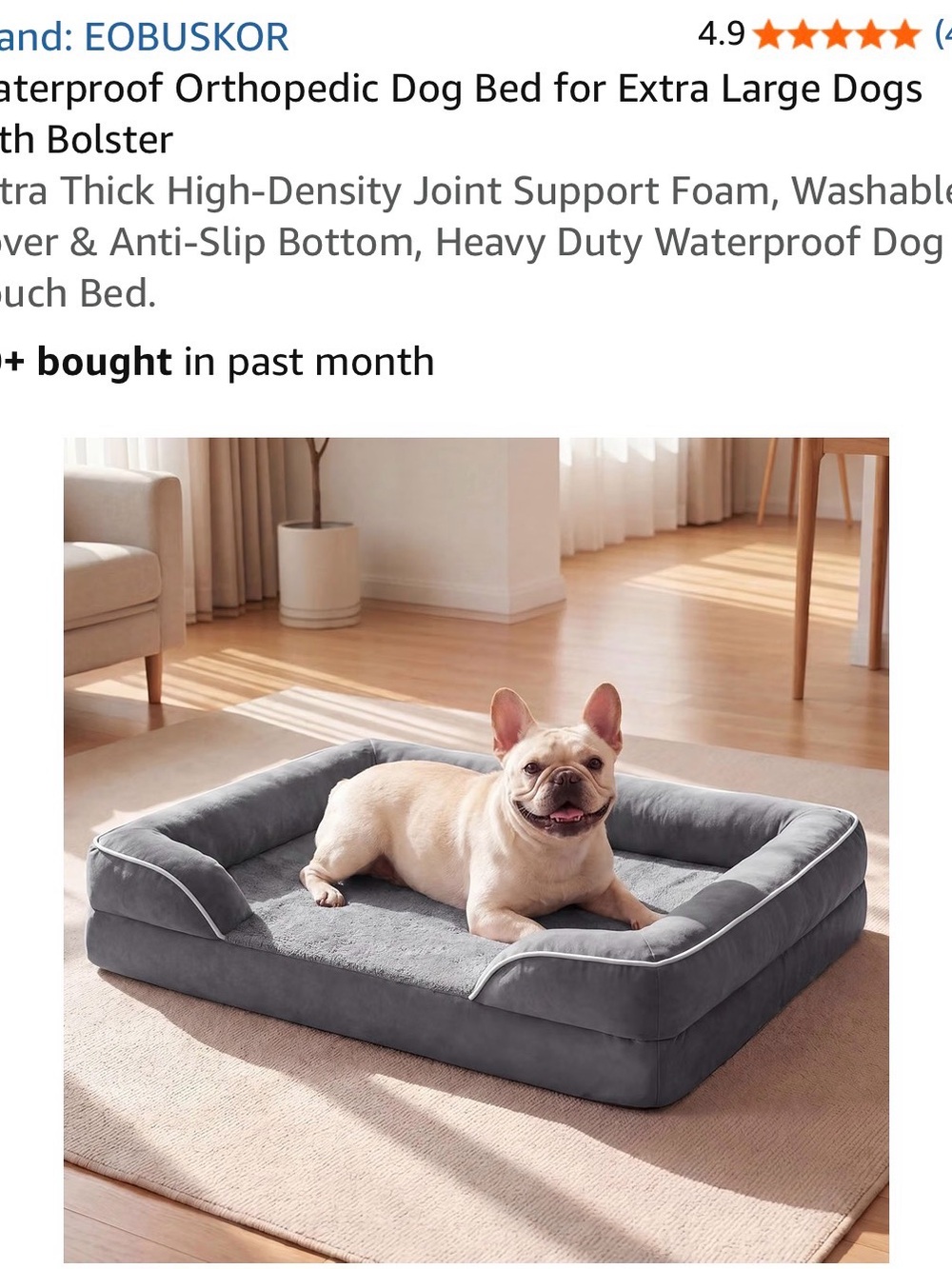 Orthopedic Waterproof Dog Bed with Bolster — Gray